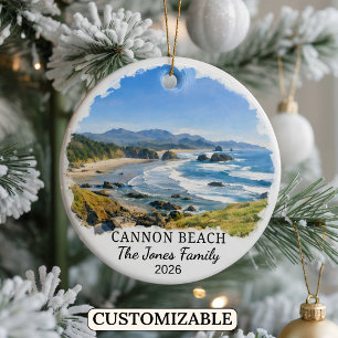 Personalized Cannon Beach Ornament, Custom Oregon Ceramic Ornament