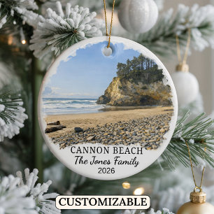 Personalized Cannon Beach Ornament, Custom Oregon Ceramic Ornament