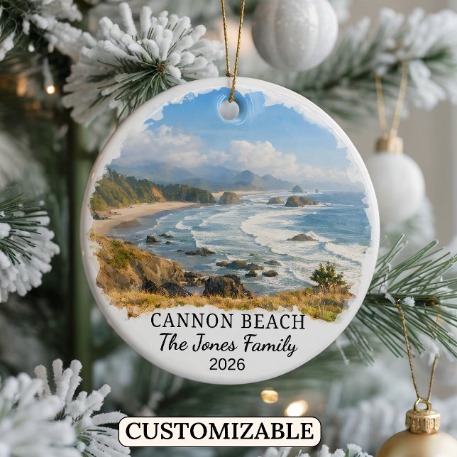 Personalized Cannon Beach Ornament, Custom Oregon Ceramic Ornament (Creator Uploaded)
