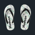 Personalized Canoe & Paddle Mint and Grey Pattern Kid's Flip Flops<br><div class="desc">Perfect for Camping and Canoeing This Mint Green, Grey and Chartreuse Modern Hipster Retro Adventure Nature and Leaf Pattern is great for girls or boys of all ages. Personalize with Name or any thing at all. Really make a one of a kind pair of flip flops with your own saying...</div>