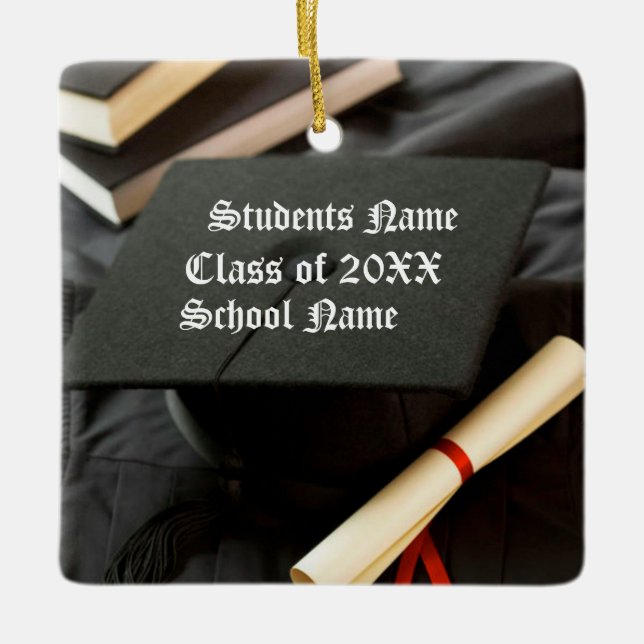 Personalized Cap Diploma Graduation Ceramic Ornament (Front)