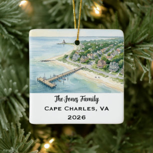 Personalized Cape Charles, Virginia Xmas Ceramic Ornament