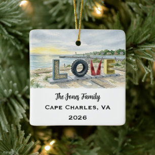 Personalized Cape Charles, Virginia Xmas Ceramic Ornament