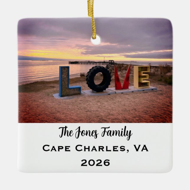 Personalized Cape Charles, Virginia Xmas Ceramic Ornament (Front)