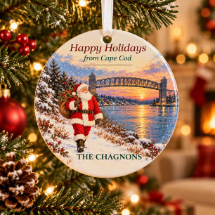 Personalized Cape Santa Christmas Glass Ornament
