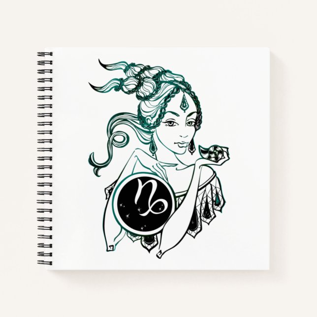 Personalized Capricorn Art Deco Lady Notebook (Front)