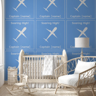 Personalized Captain Airplane Blue Fun Kids Room Wallpaper