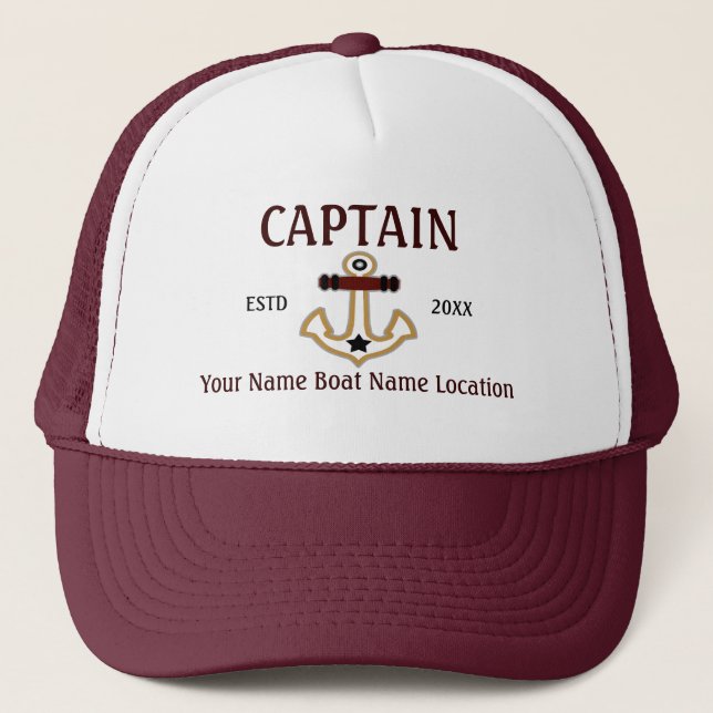 Personalized Captain First Mate Crew or Skipper Trucker Hat (Front)