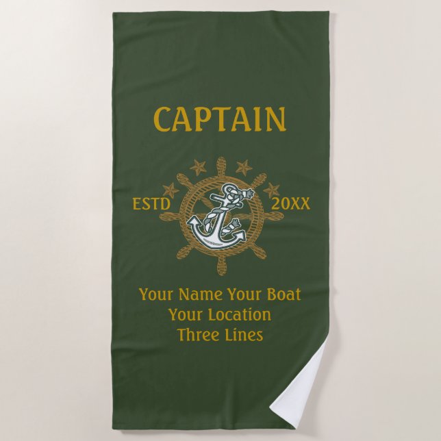Personalized Captain First Mate Skipper Crew Beach Towel (Front)