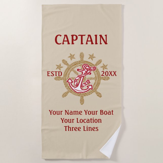 Personalized Captain First Mate Skipper Crew Beach Towel (Front)