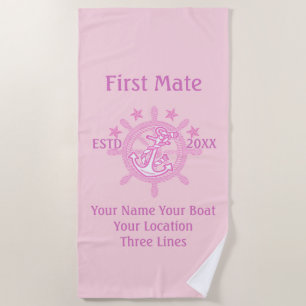 Personalized Captain First Mate Skipper Crew Beach Towel
