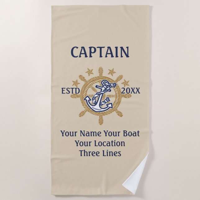 Personalized Captain First Mate Skipper Crew Beach Towel (Front)