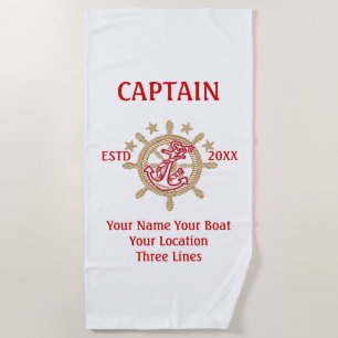 Personalized Captain First Mate Skipper Crew on a Beach Towel