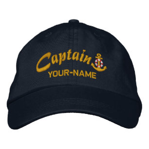 Personalized Captain Lifesaver Anchor Name Golden Embroidered Hat