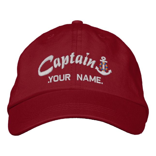 Personalized Captain Lifesaver Anchor Name White Embroidered Hat (Front)