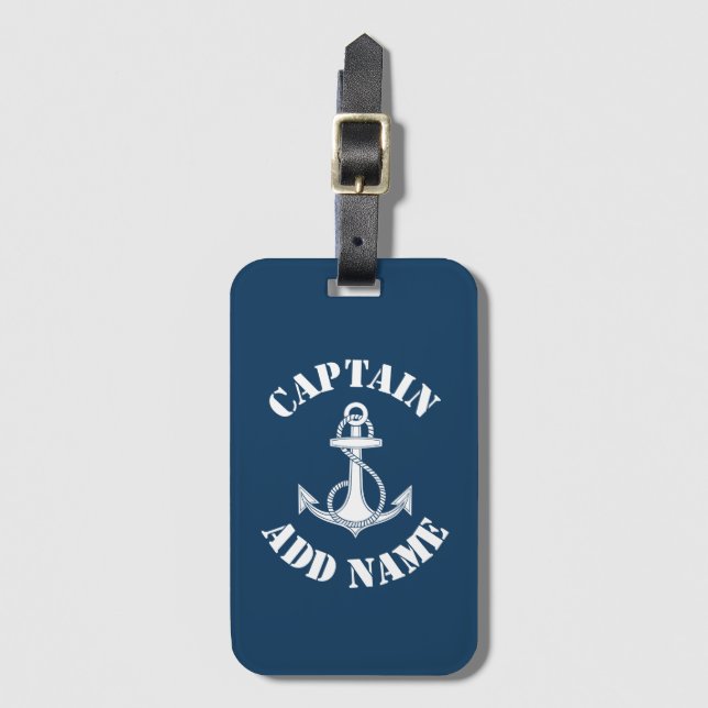 Personalized captain name anchor luggage tag (Front Vertical)
