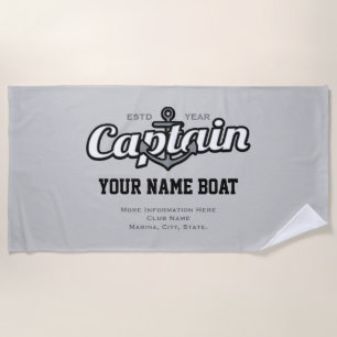 Personalized Captain Name Boat Year and More Beach Towel