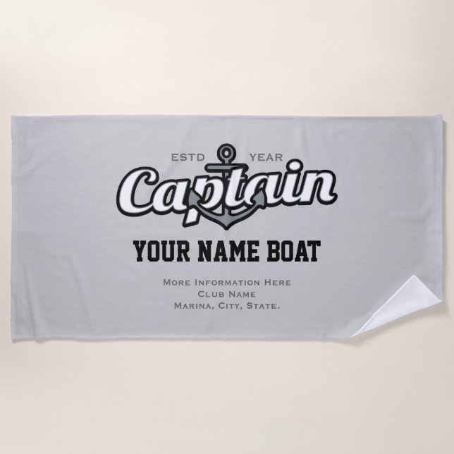 Personalized Captain Name Boat Year and More Beach Towel (Front)