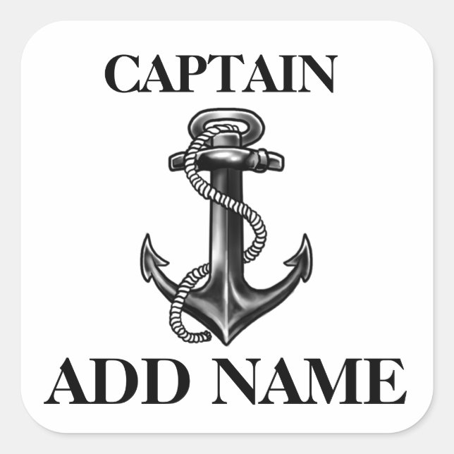 Personalized Captain Name Navy Anchor And Rope Square Sticker (Front)