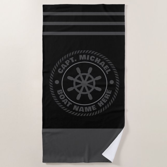 Personalized Captain Nautical Anchor Boat Name Beach Towel (Front)