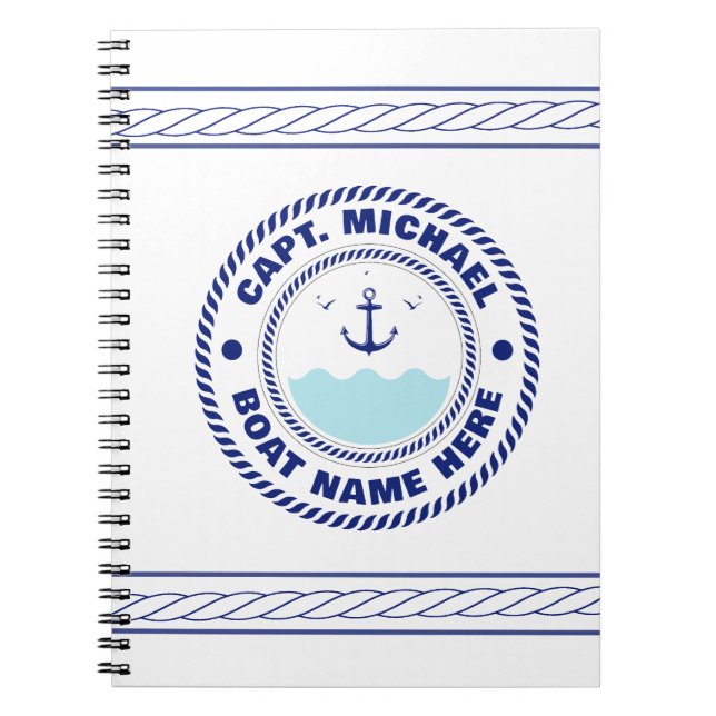 Personalized Captain Nautical Anchor Boat Name Notebook (Front)