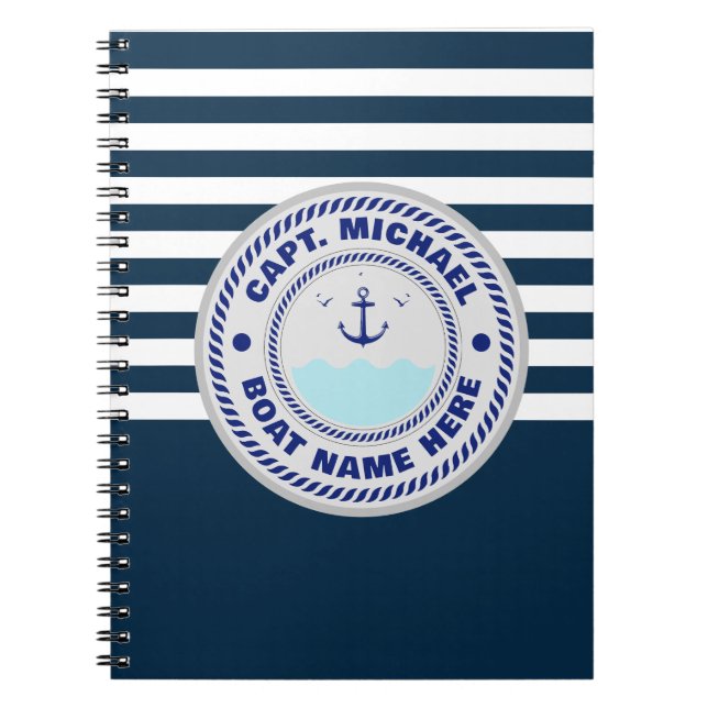 Personalized Captain Nautical Anchor Boat Name Notebook (Front)