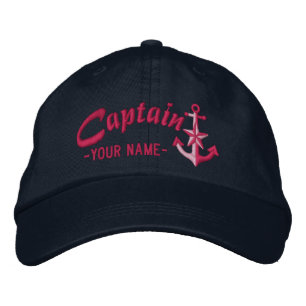 Personalized Captain Nautical Anchor Name Fuchsia Embroidered Hat