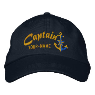 Personalized Captain Nautical Anchor Name Golden Embroidered Hat