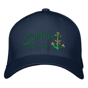 Personalized Captain Nautical Anchor Name Green Embroidered Hat