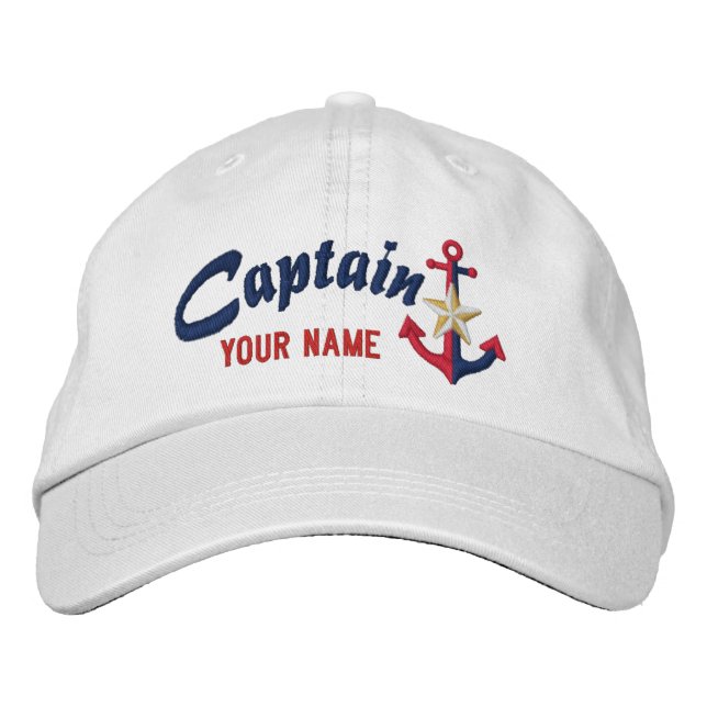 Personalized Captain Nautical Anchor Your Name Embroidered Hat (Front)