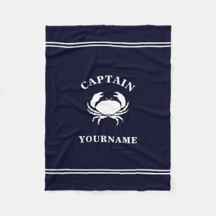 Personalized Captain Nautical Crab Fleece Blanket