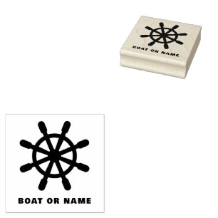 Personalized Captain Nautical Ship Wheel Boat Name Rubber Stamp