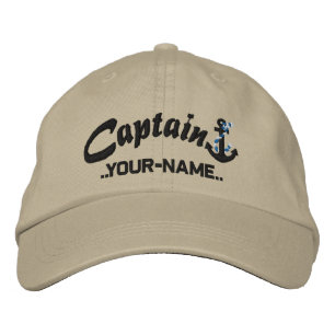 Personalized Captain Rope Anchor Name Black Embroidered Hat