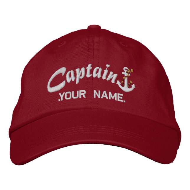 Personalized Captain Rope Anchor Name White Embroidered Hat (Front)