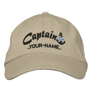 Personalized Captain Star Anchor Name Black Embroidered Hat