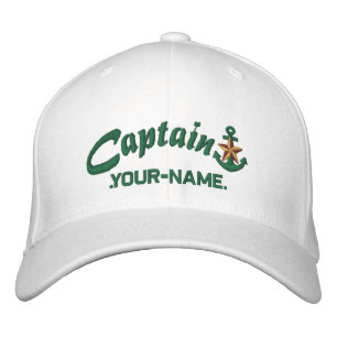 Personalized Captain Star Anchor Name Green Embroidered Hat