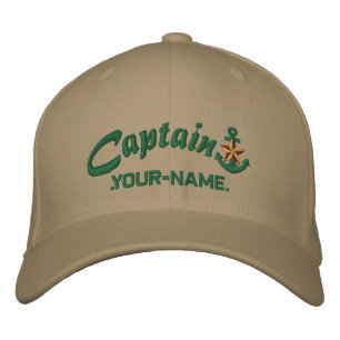 Personalized Captain Star Anchor Name Green Embroidered Hat