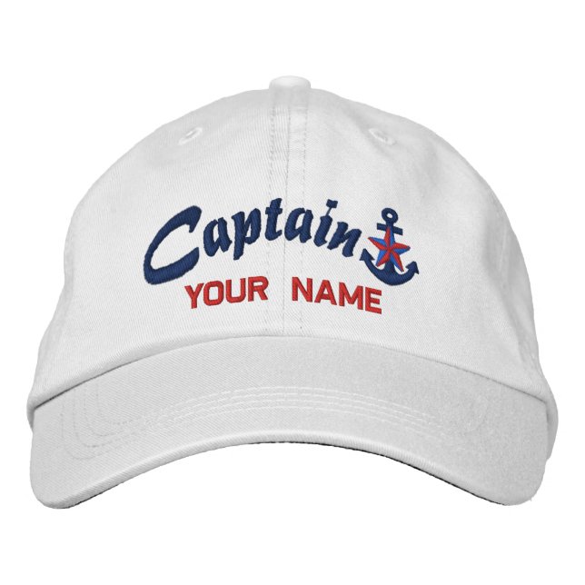 Personalized Captain Star Anchor Your Name Embroidered Hat (Front)