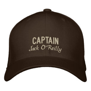 Personalized Captain's Tan and Brown Embroidered Hat