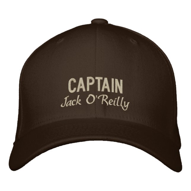 Personalized Captain's Tan and Brown Embroidered Hat (Front)