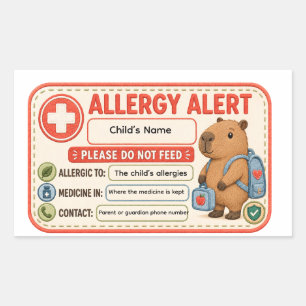 Personalized Capybara Allergy Alert Kids School Da Sticker