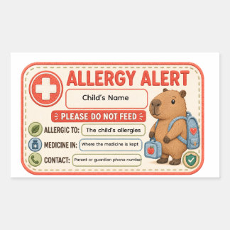 Personalized Capybara Allergy Alert Kids School Da Sticker