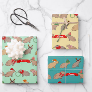 Personalized Capybara Cute Wildlife Christmas Wrapping Paper Sheet