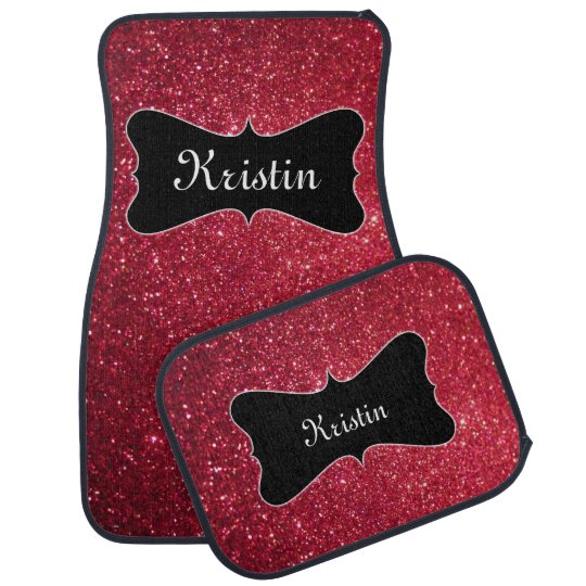 Personalized Car Mats, Red Glitter Name Mats Car Car Mat