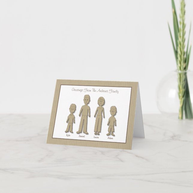 Personalized Cardboard Family of 4 Note Card (Front)