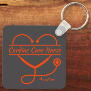 Personalized Cardiac Care Nurse Stethoscope Heart Keychain