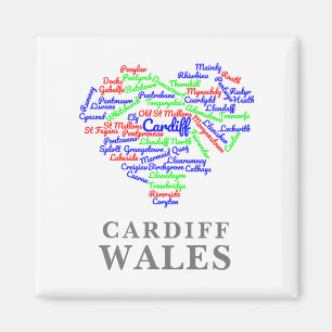 Personalized Cardiff Wales Word Cloud Typography Magnet