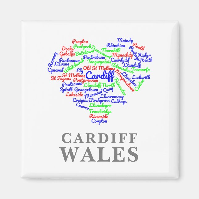 Personalized Cardiff Wales Word Cloud Typography Magnet (Front)