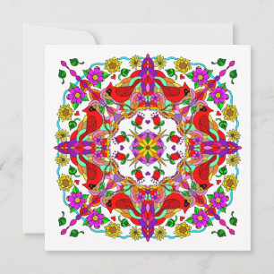 Personalized Cardinal and Flowers Mandala Birthday Card