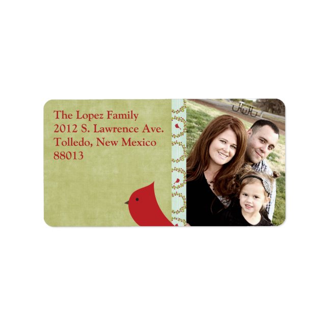 Personalized Cardinal Christmas Bird Mailing Label (Front)